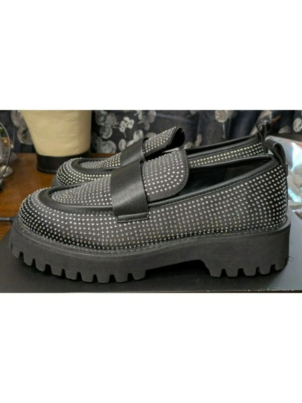Sz 9 Karl Lagerfeld Paris Grady Slip On Chunky Loafer Black Y2K Rhinestone Bling - Picture 5 of 9